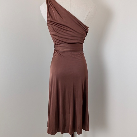 Banana Republic Asymmetrical Gold Mini Dress One Shoulder Open Belted Circle - Picture 6 of 11